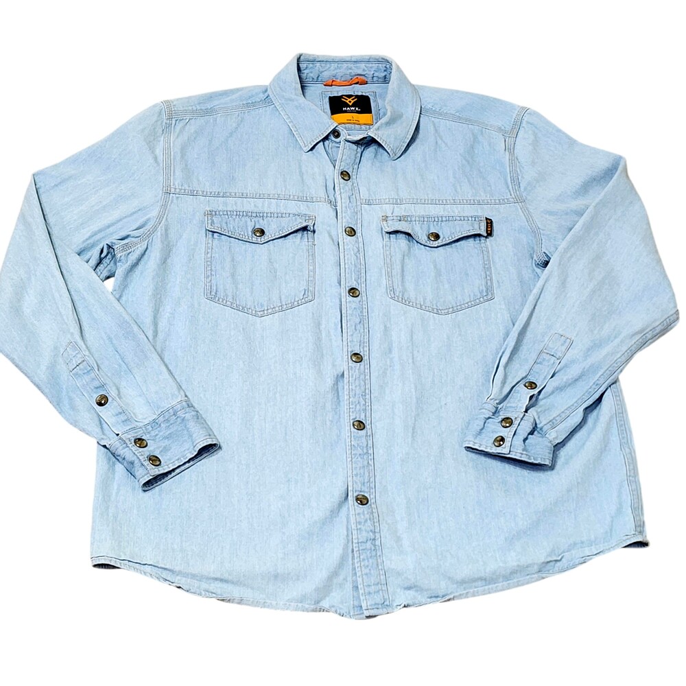 Hawx Shirt Mens Large Blue Denim Snap Front Long Sleeve Workwear Western Casual